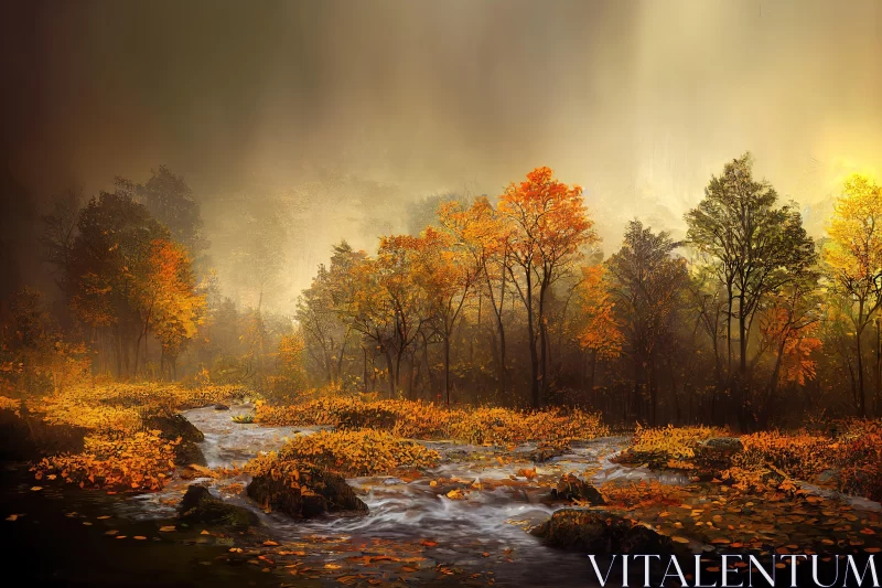 Mesmerizing Forest Landscape: Vibrant Colors and Enchanting Mist AI Image
