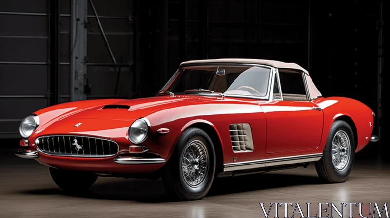 Red Ferrari Sports Car in Crowded Garage | Mid-Century Design AI Image