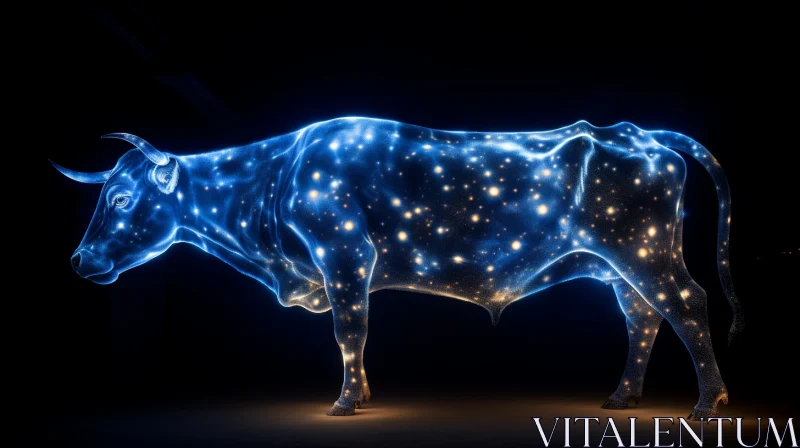 Surreal Cow Digital Painting in Blue Void AI Image
