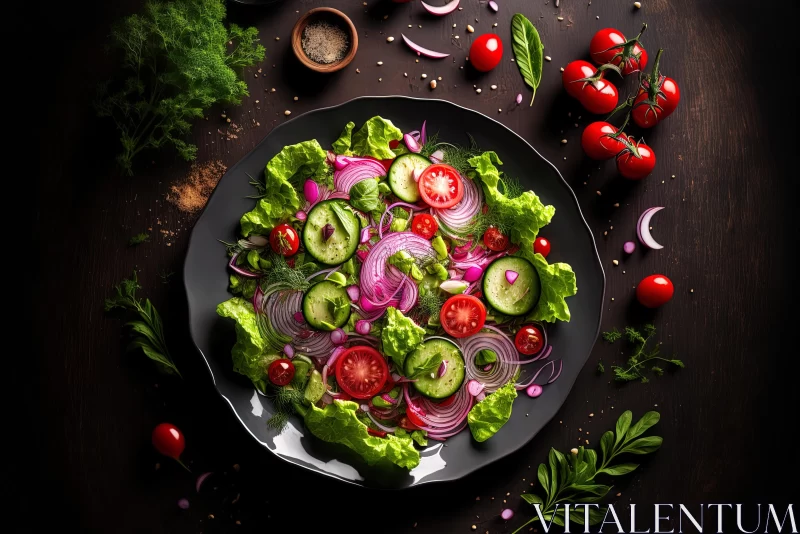 Captivating Salad of Vegetables and Red Onion in a Blue Bowl AI Image