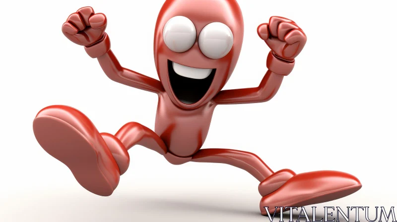 AI ART Cheerful Red Cartoon Character Jumping in 3D