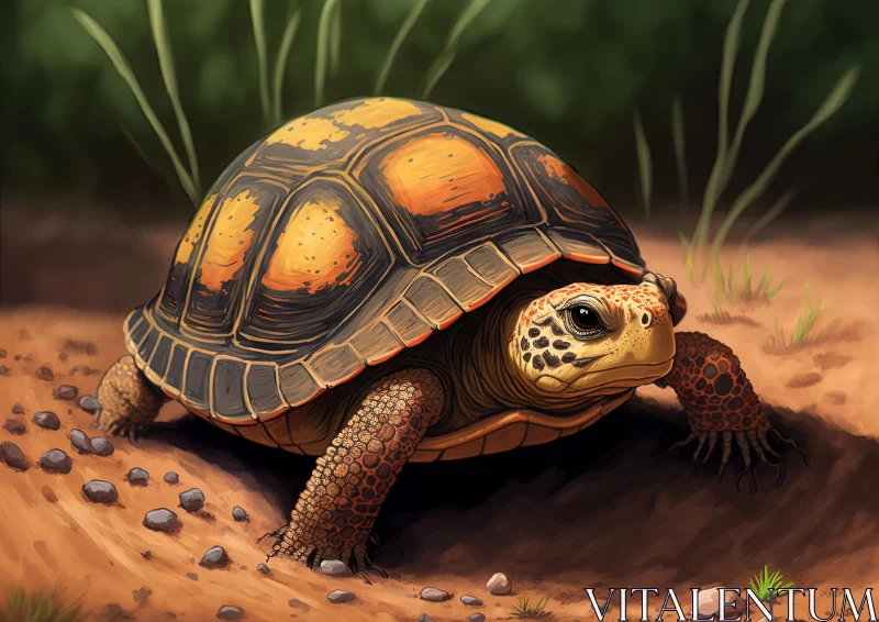 Detailed Illustration of a Turtle Walking in the Dirt AI Image