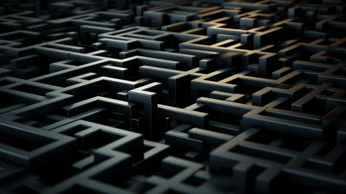 Enigmatic 3D Maze: Intricate Black and Gray Blocks