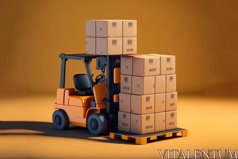 Meticulous Photorealistic Still Life: Cargo Forklift Carrying Boxes AI Image