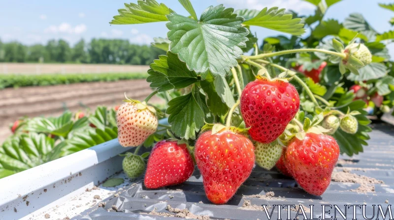 Scenic Strawberries and Field View AI Image
