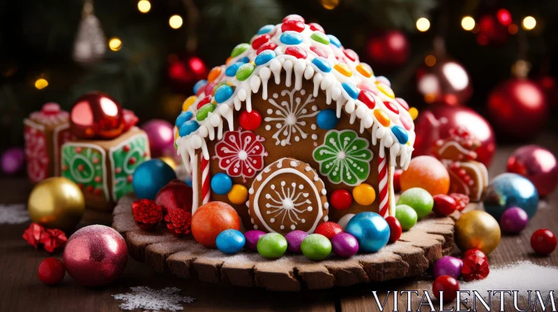 Festive Gingerbread House Decoration AI Image
