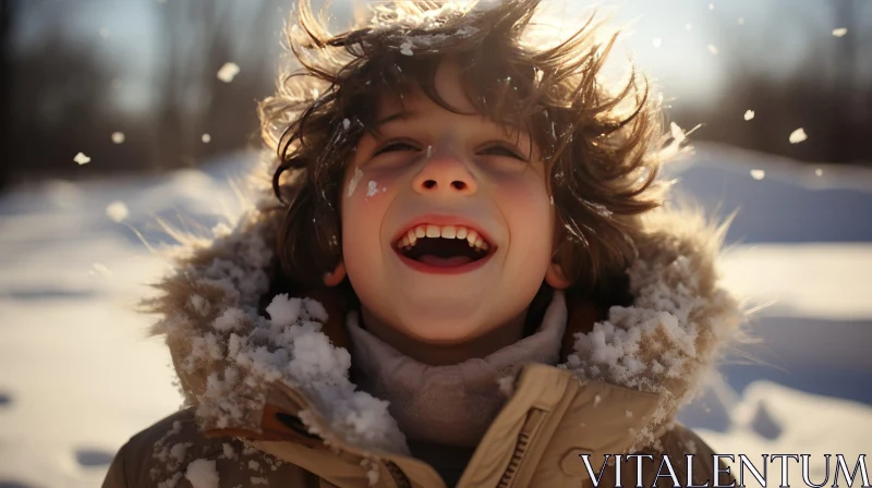 Happy Boy Playing in Snow - Winter Joy AI Image