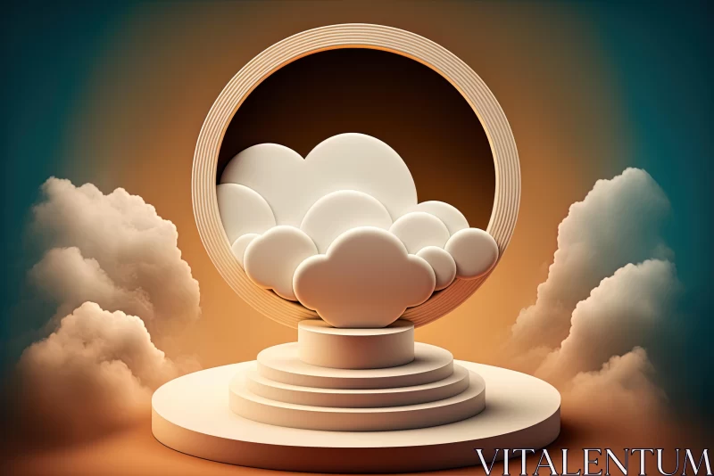 Abstract 3D Sphere with Cloudy Clouds and Minimalist Stage Design AI Image
