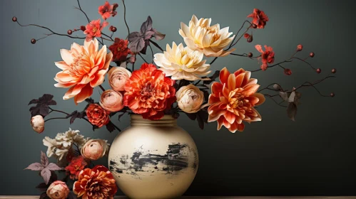 Elegant Floral Still Life Vase with Striped Pattern