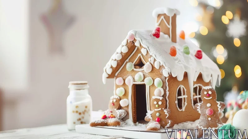 Enchanting Gingerbread House with Christmas Decor AI Image