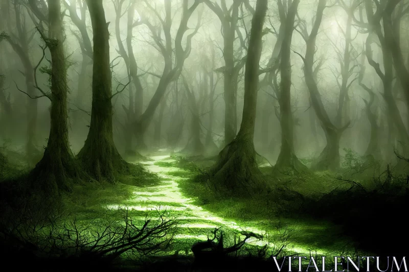 Enchanting Green Trail in a Mysterious Dark Forest | Dark Fantasy Art AI Image