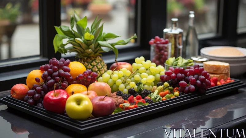 AI ART Fresh Fruit Still Life Composition on Black Tray