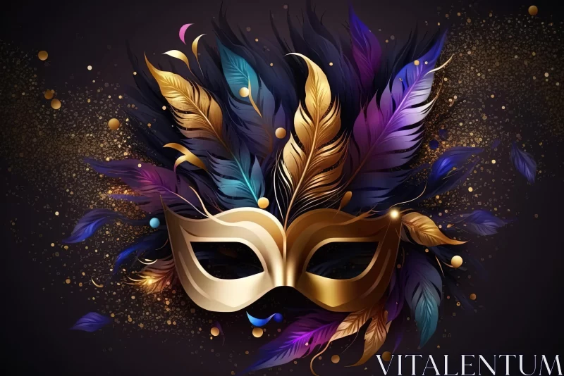 Golden Feathers Carnival Mask with Dazzling Star Shine - Colorful Fantasy Realism AI Image