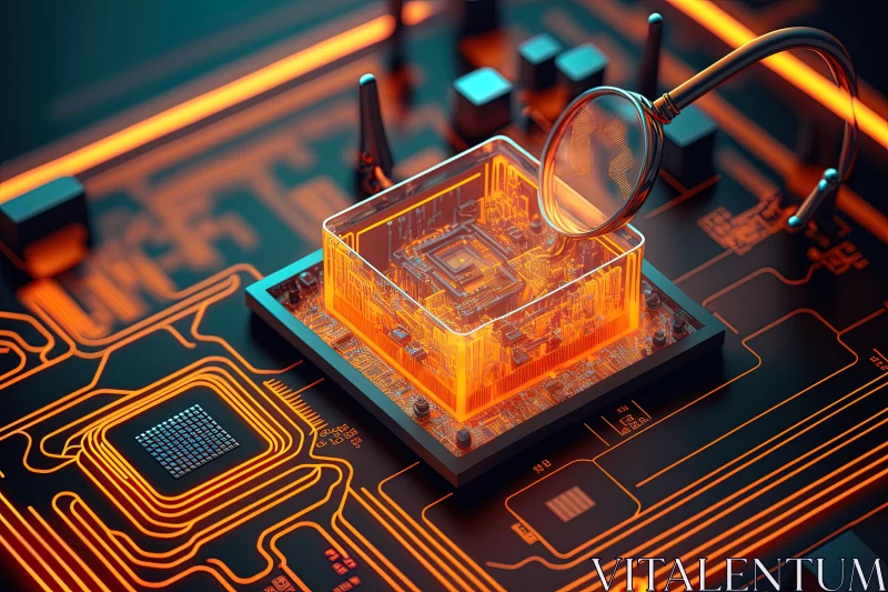 Intricate Electronic Board with Translucent Orange Filter AI Image