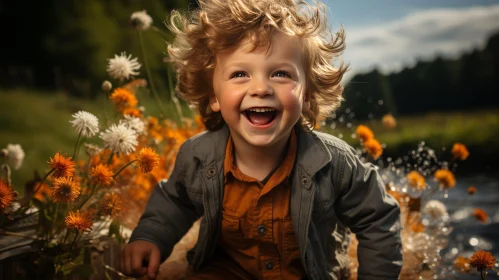 Joyful Boy in Flower Field | Smiling Child Portrait