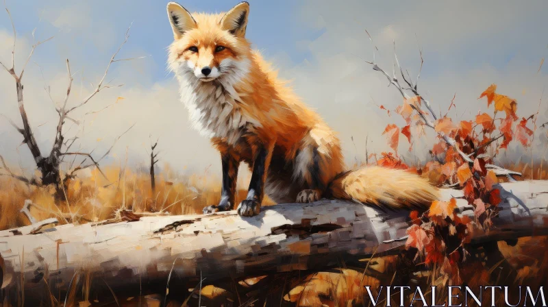 AI ART Red Fox Painting on Log - Realistic Wildlife Artwork