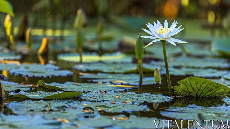 White Water Lily Bloom in Pond AI Image