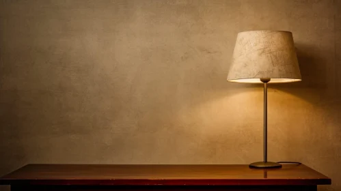 Cozy Wooden Table with Metal Lamp
