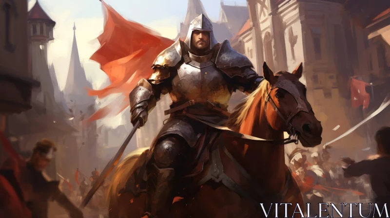 Epic Knight Painting on Horseback in City AI Image