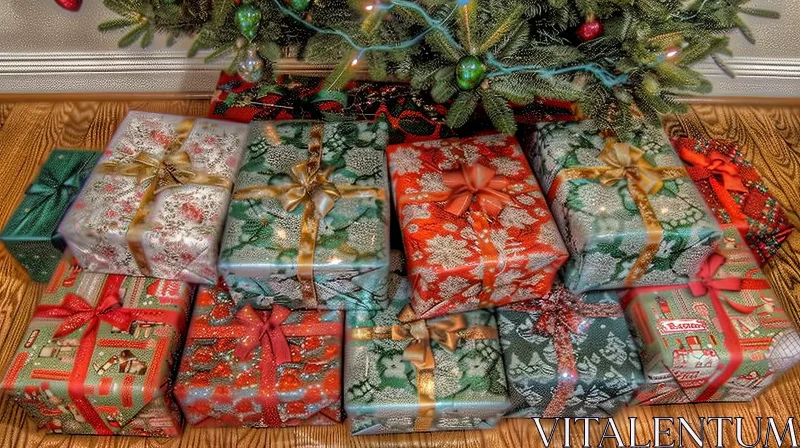 AI ART Festive Christmas Presents Under Decorated Tree
