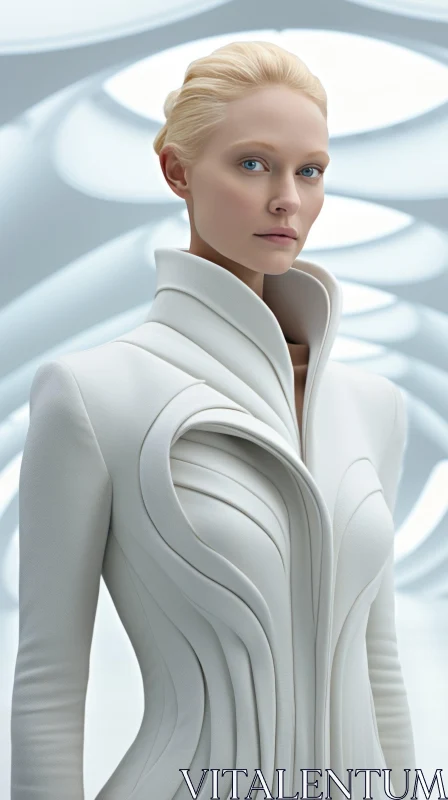 AI ART Futuristic White Dress Portrait - Beauty and Fashion Elegance