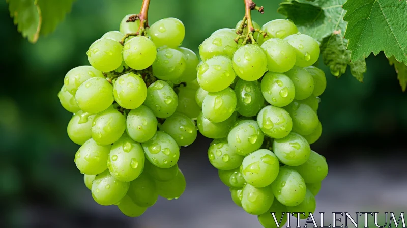 AI ART Green Grapes Close-Up: Ripe and Juicy Bunches on Vine