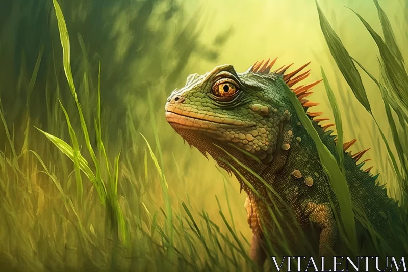 Lizard in Grass: A Captivating Illustration by Anthony Dwan AI Image
