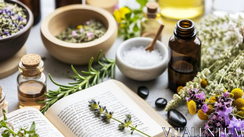 Naturopathy and Herbal Medicine Concept with Glass Jars and Lavender AI Image