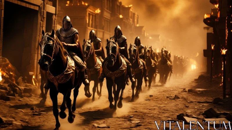 AI ART Armored Knights Riding Through Ruined City - Epic Fantasy Scene