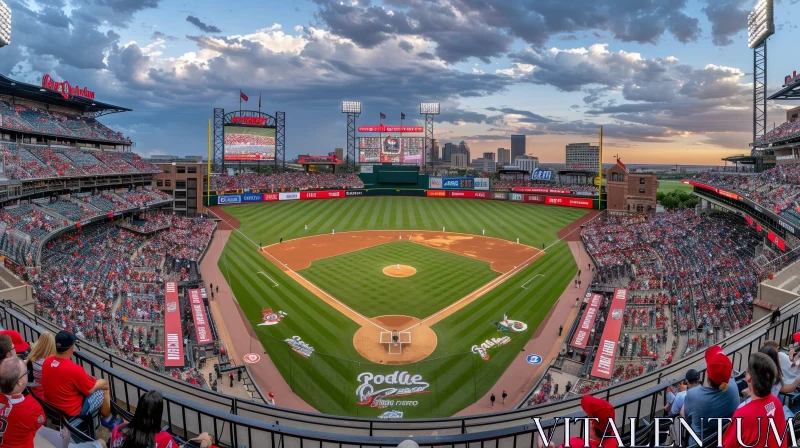 Baseball Stadium Panoramic View at Sunset AI Image