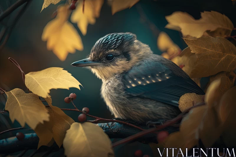 Captivating Autumn Bird on Branch | Zbrush Technique AI Image