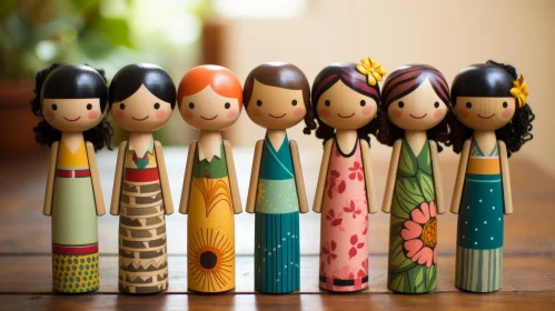 Colorful Wooden Peg Dolls on Green Field