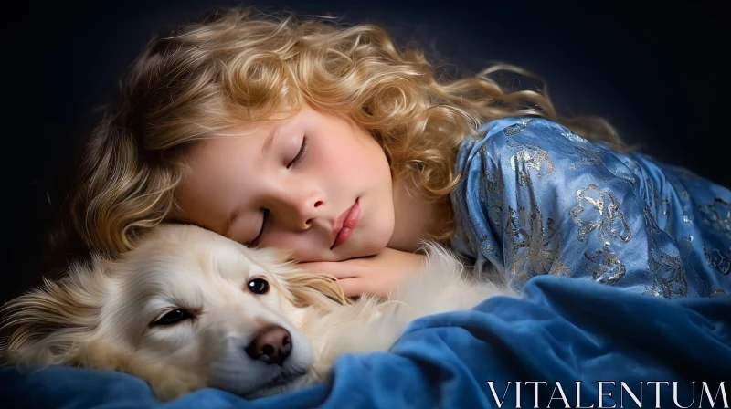 Serene Image of Girl and Dog Sleeping | Peaceful Moment Captured AI Image