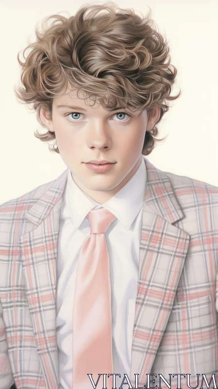 Young Man Portrait in White Shirt and Pink Tie AI Image