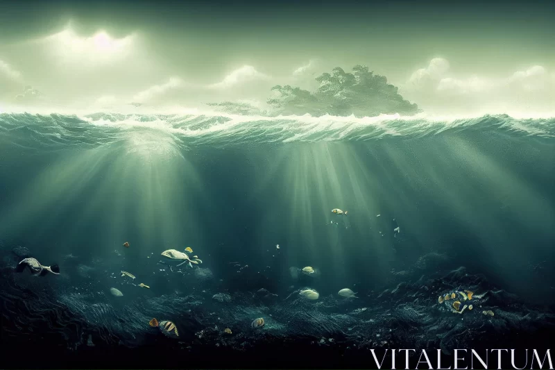 Captivating Underwater Scene with Sunlight | Panoramic Ocean View AI Image