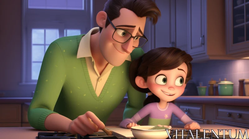 Father and Daughter Cooking Together - Heartwarming Family Moment AI Image