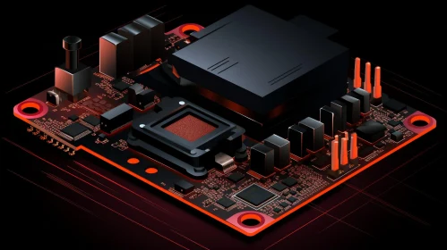 Glowing Red Computer Motherboard - 3D Illustration