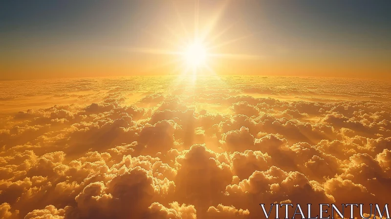 Golden Sunset Sky above Clouds AI Image