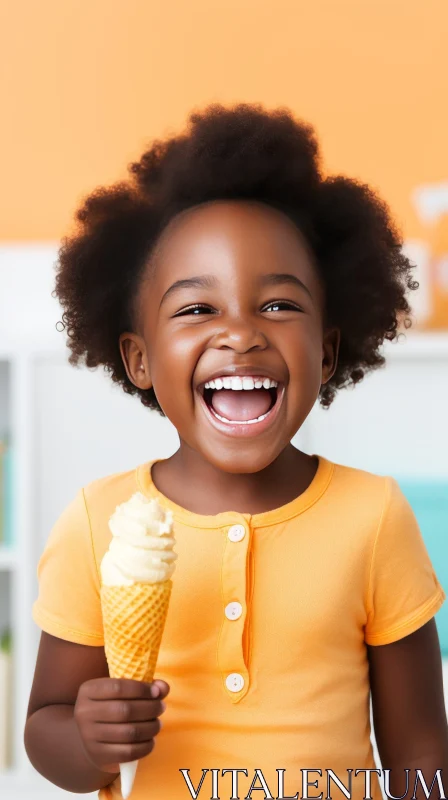 Happy African-American Girl with Ice Cream AI Image