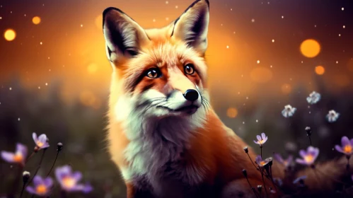 Majestic Red Fox in Field of Flowers