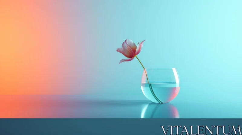 Pink Tulip 3D Rendering in Glass Vase | Vibrant Colors AI Image