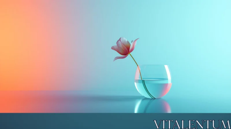Pink Tulip 3D Rendering in Glass Vase | Vibrant Colors