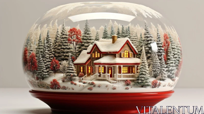 Snow Globe with Small House and Snow-Covered Trees AI Image
