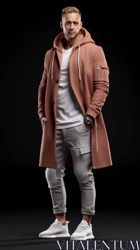 Stylish Man in Pink Coat and Gray Pants AI Image