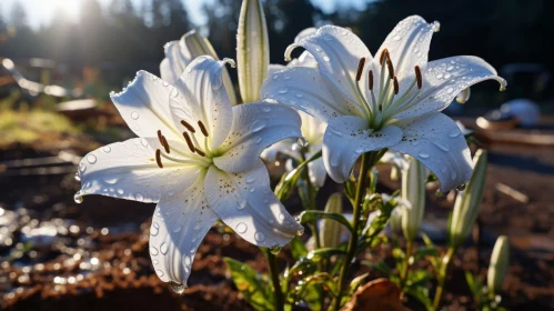 White Lilies in Morning Sun - Majestic Beauty