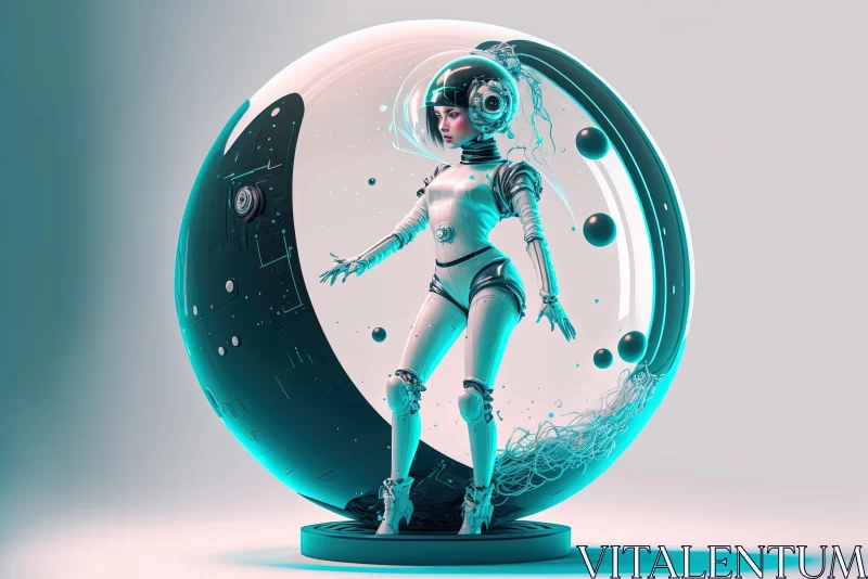 Captivating Robot Girl in Futuristic Space - Spherical Sculptures AI Image