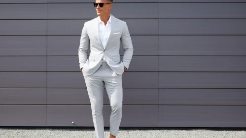 Confident Man in Gray Suit - Fashion Business Pose