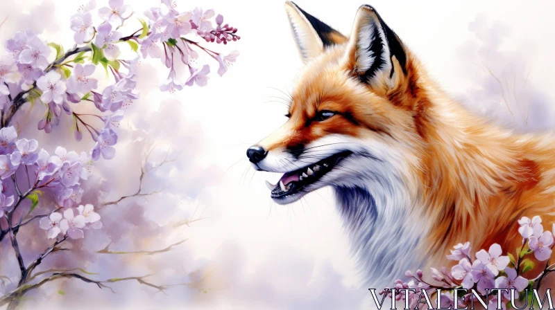 AI ART Red Fox Painting with Flowers - Nature Inspired Artwork