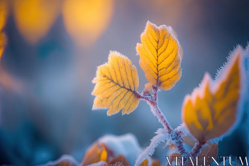 Captivating Photograph of Yellow Fall Leaves in Frost AI Image