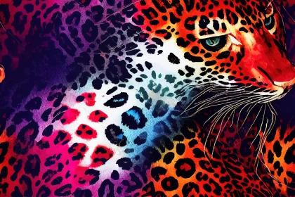 Colorful Leopard Artwork: Digital Mixed Media with Neon Realism
